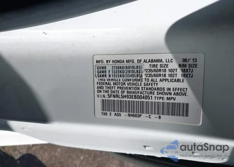 2014 Honda Odyssey Touring/Touring Elite z USA, uszkodzony, nr VIN 5FNRL5H93EB004051